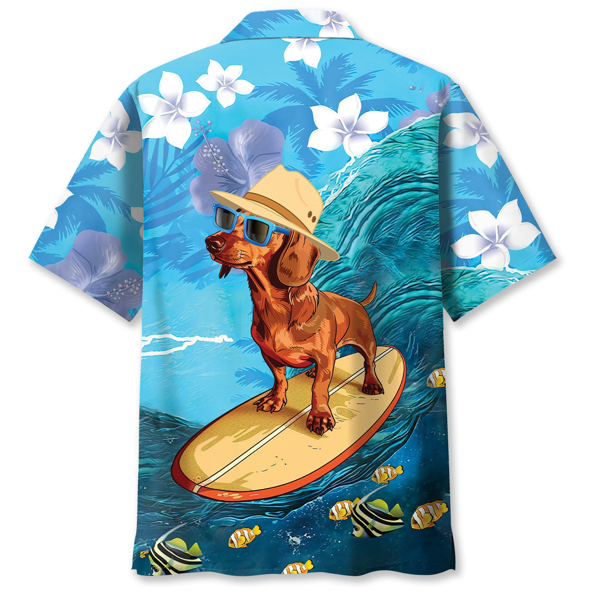 Funny Dachshund Surfing Hibiscus Hawaiian Shirt For Summer Vacation And Beach Travel