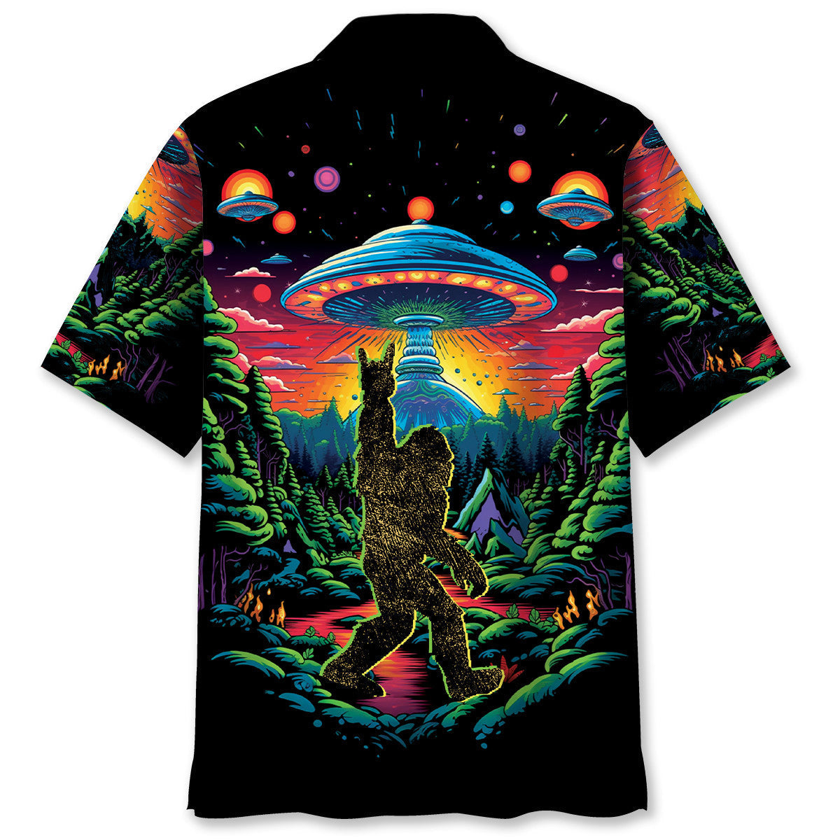 Alien Forest Creature Pocket Fun Hawaiian Shirt Artwork View For Coastal Escapes And Resort Style