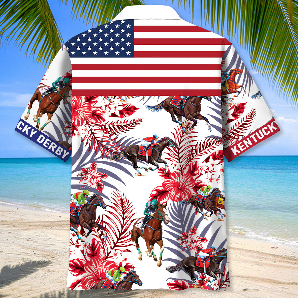 Retro Kentucky Racing Hawaiian Shirt Pattern View For Relaxed Warm Weather Outfits