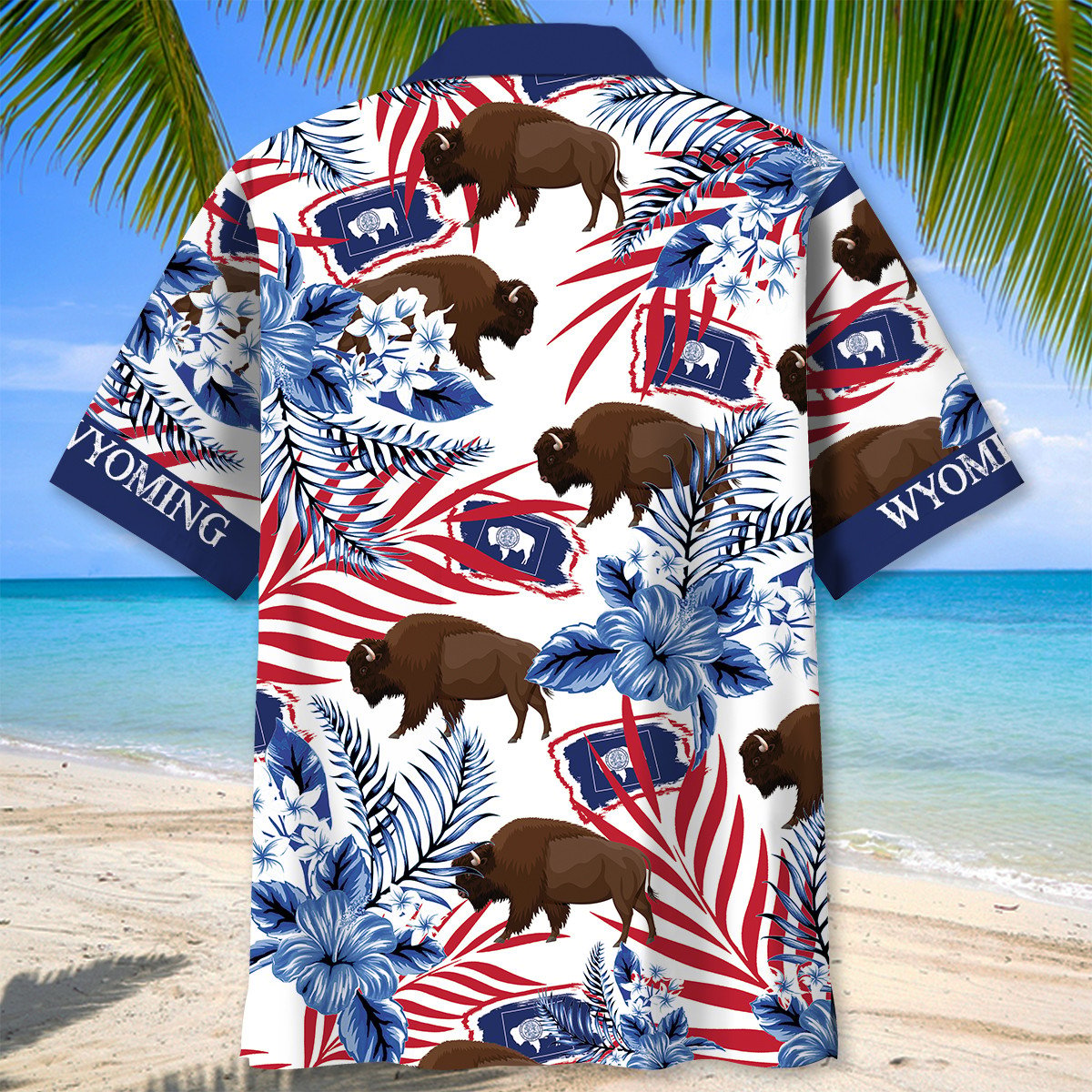 Western Wyoming Proud Hawaiian Shirt Pattern Detail For Vacation Travel And Daily Wear