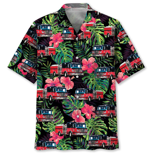 Funny Firefighter Truck Tribute Hawaiian Shirt For Resort Getaways And Comfortable Summer Activities