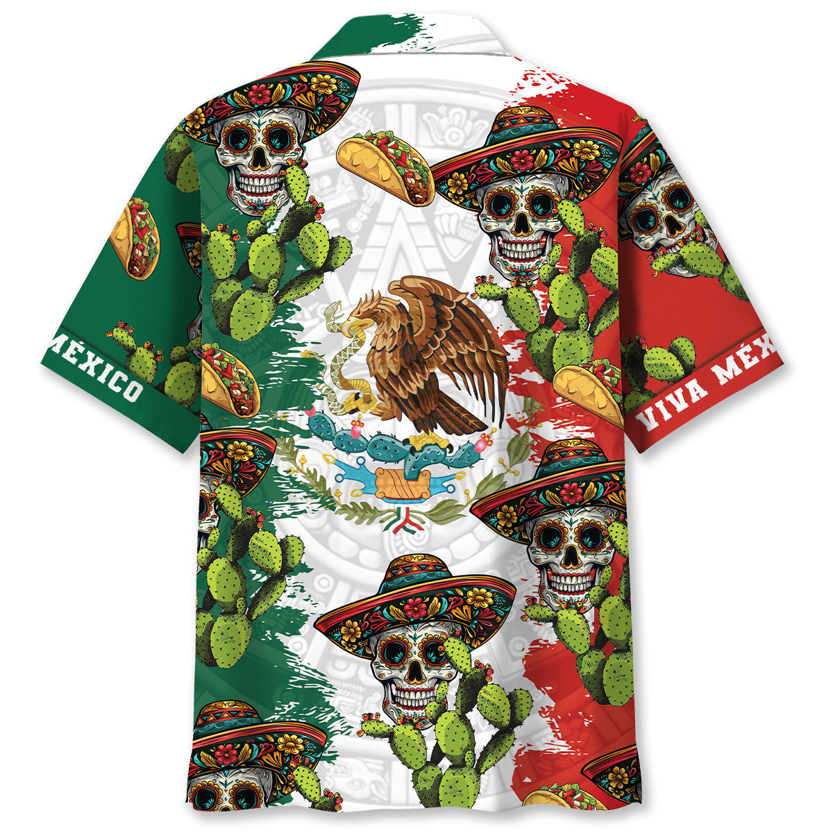 Skull Viva Mexico Fiesta Hawaiian Shirt Artwork Detail For Resort Trips And Outdoor Activities