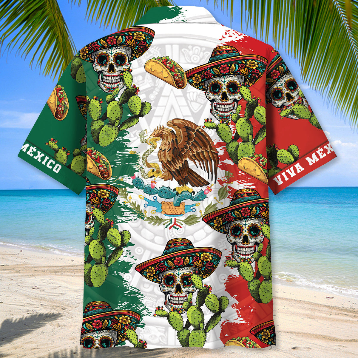 Skull Viva Mexico Fiesta Hawaiian Shirt Design View For Casual Summer Styling