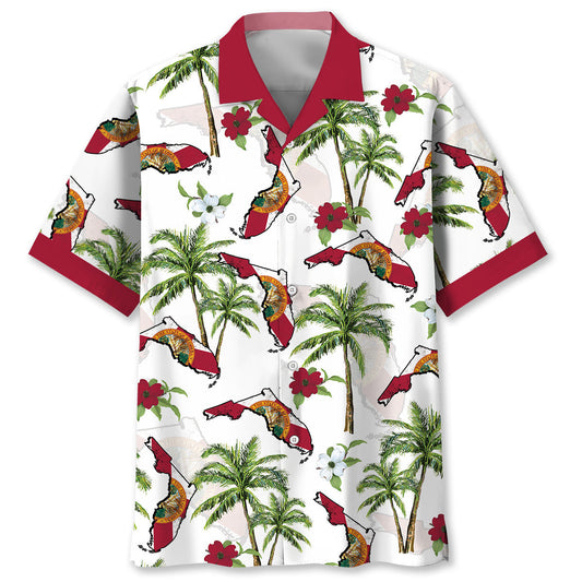 Tropical Florida Palm Map Hawaiian Shirt For Beach Parties And Weekend Getaways