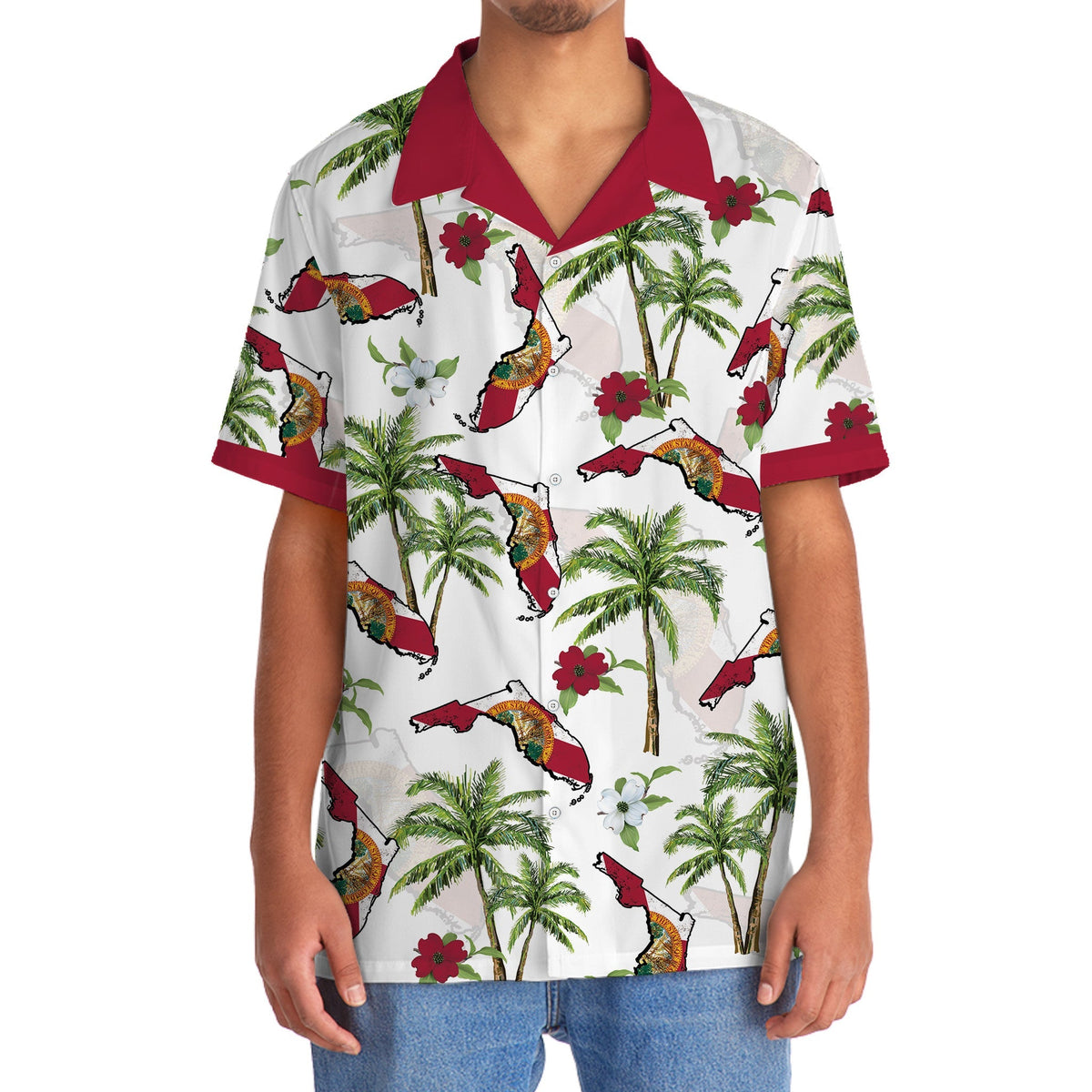Tropical Florida Palm Map Hawaiian Shirt For Summer Events And Casual Outdoor Wear
