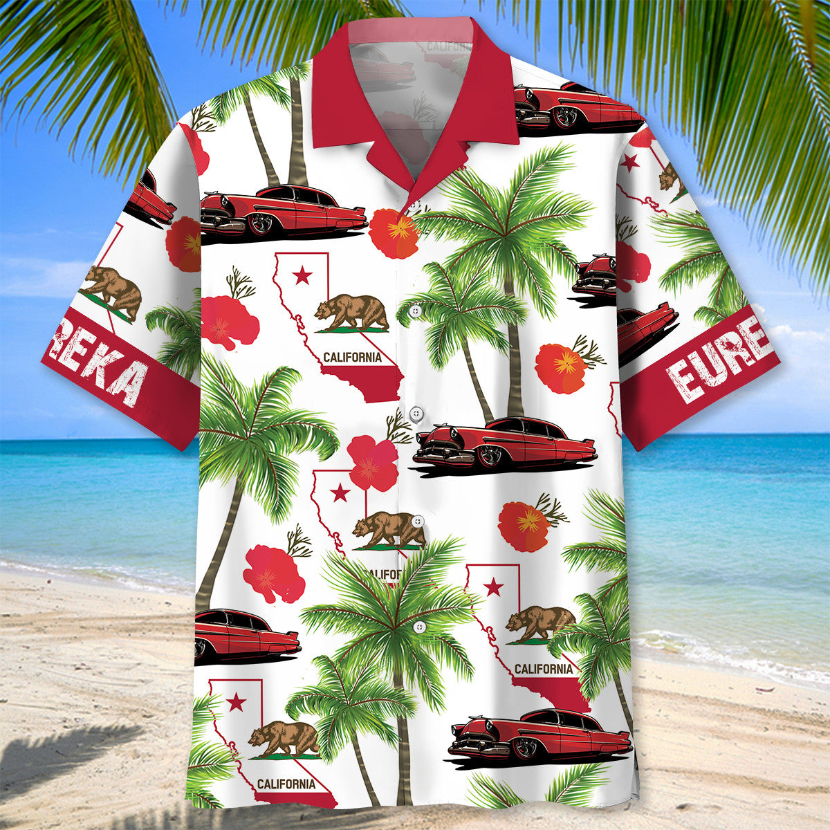Euroka California Scenic Coastal Hawaiian Shirt Pattern Detail For Summer Holidays And Outdoor Fun