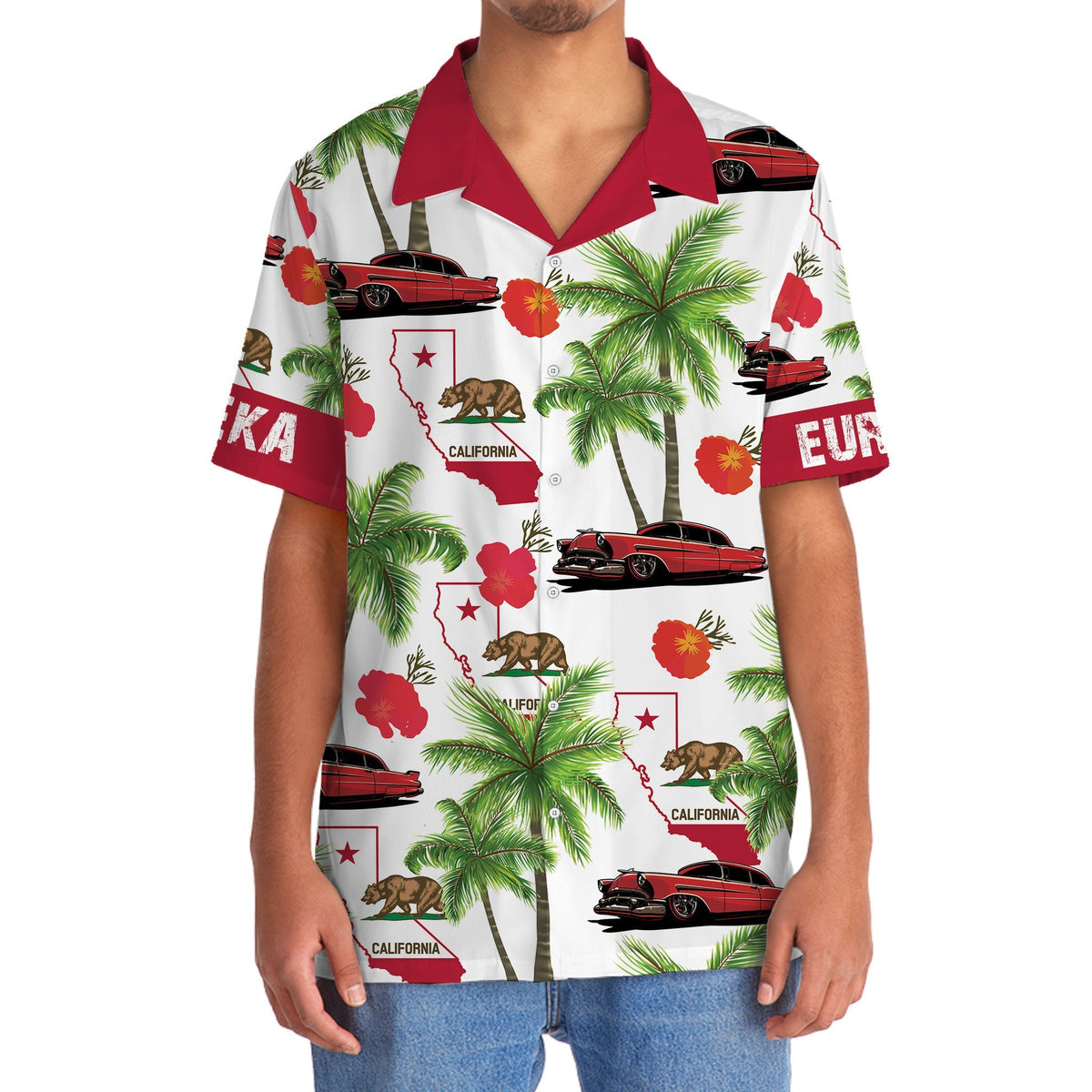 Euroka California Scenic Coastal Hawaiian Shirt Design Detail For Sunny Adventures And Casual Wear