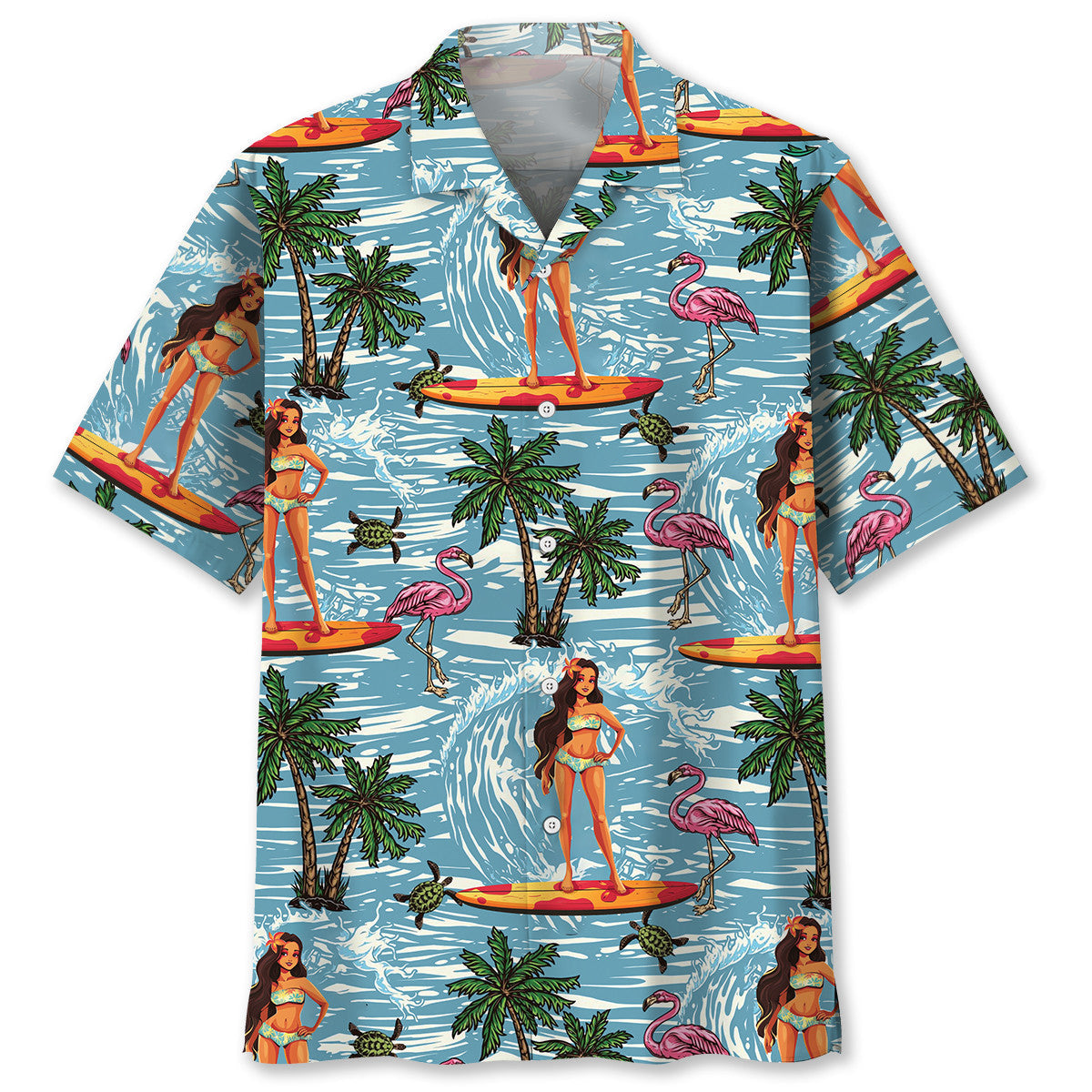 Tropical Surfing Aloha Girl Hawaiian Shirt For Coastal Adventures And Warm Weather Wear