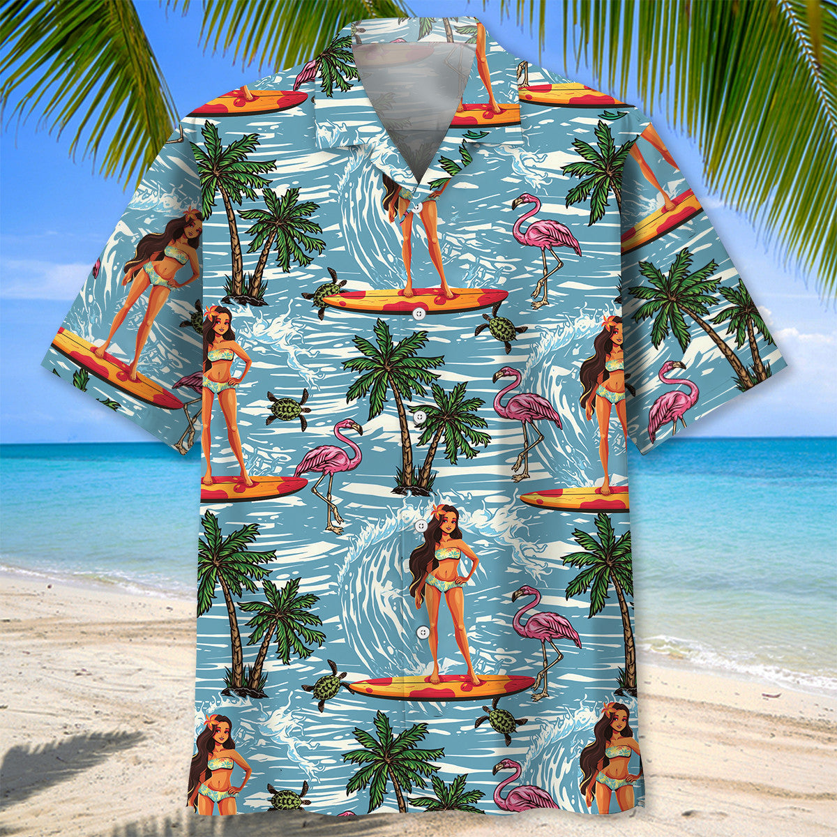 Tropical Surfing Aloha Girl Hawaiian Shirt Design View For Resort Travel And Thoughtful Gifting