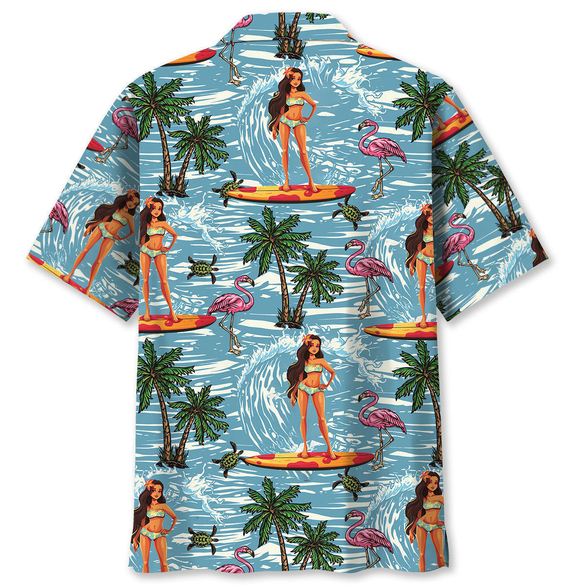 Tropical Surfing Aloha Girl Hawaiian Shirt Pattern Detail For Summer Holidays And Outdoor Fun