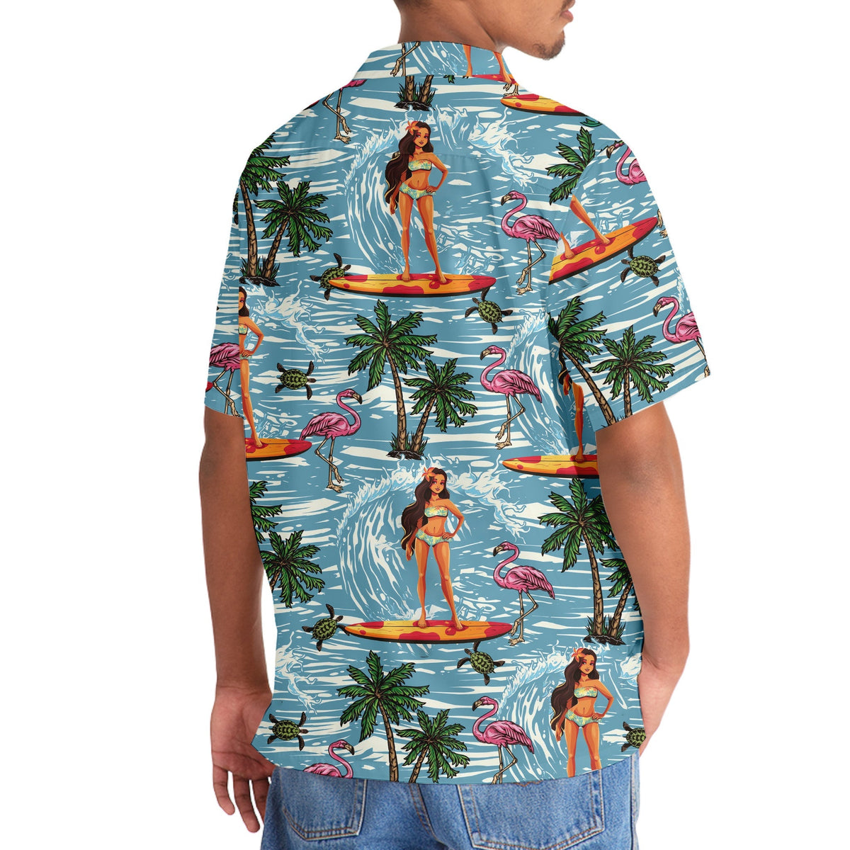 Tropical Surfing Aloha Girl Hawaiian Shirt Design Detail For Sunny Adventures And Casual Wear
