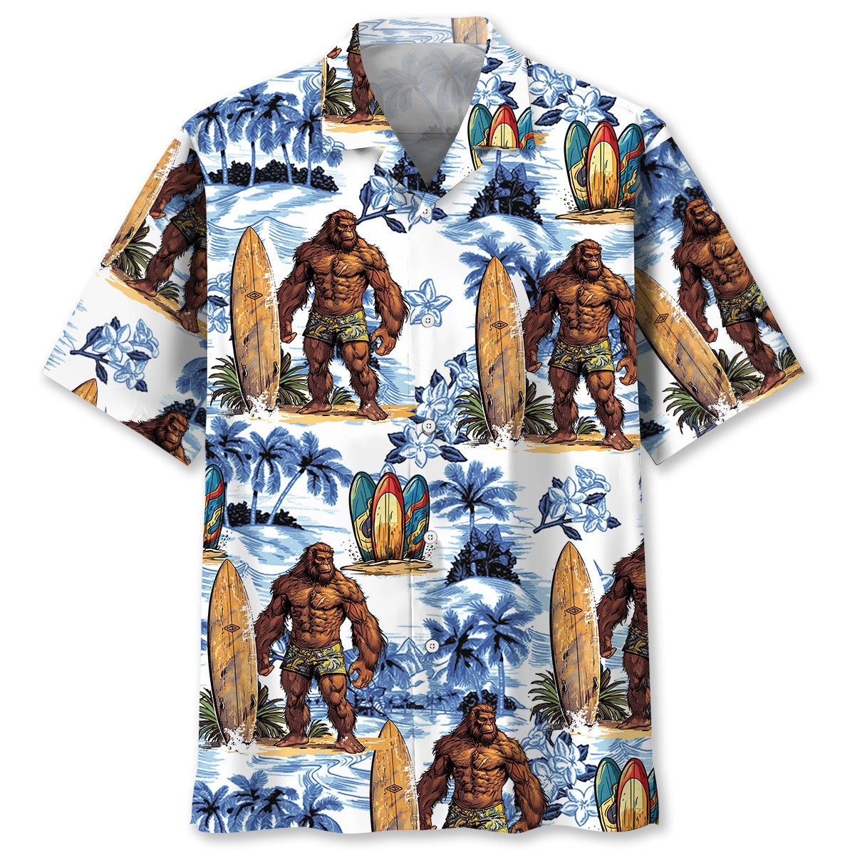 Tropical Surfing Forest Creature Surfboard Hawaiian Shirt Artwork View For Weekend Travel And Beach Style
