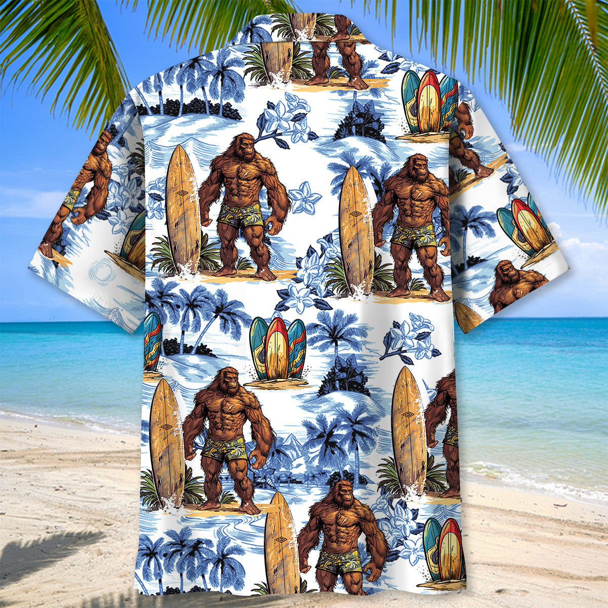 Tropical Surfing Forest Creature Surfboard Hawaiian Shirt For Summer Vacation And Beach Travel