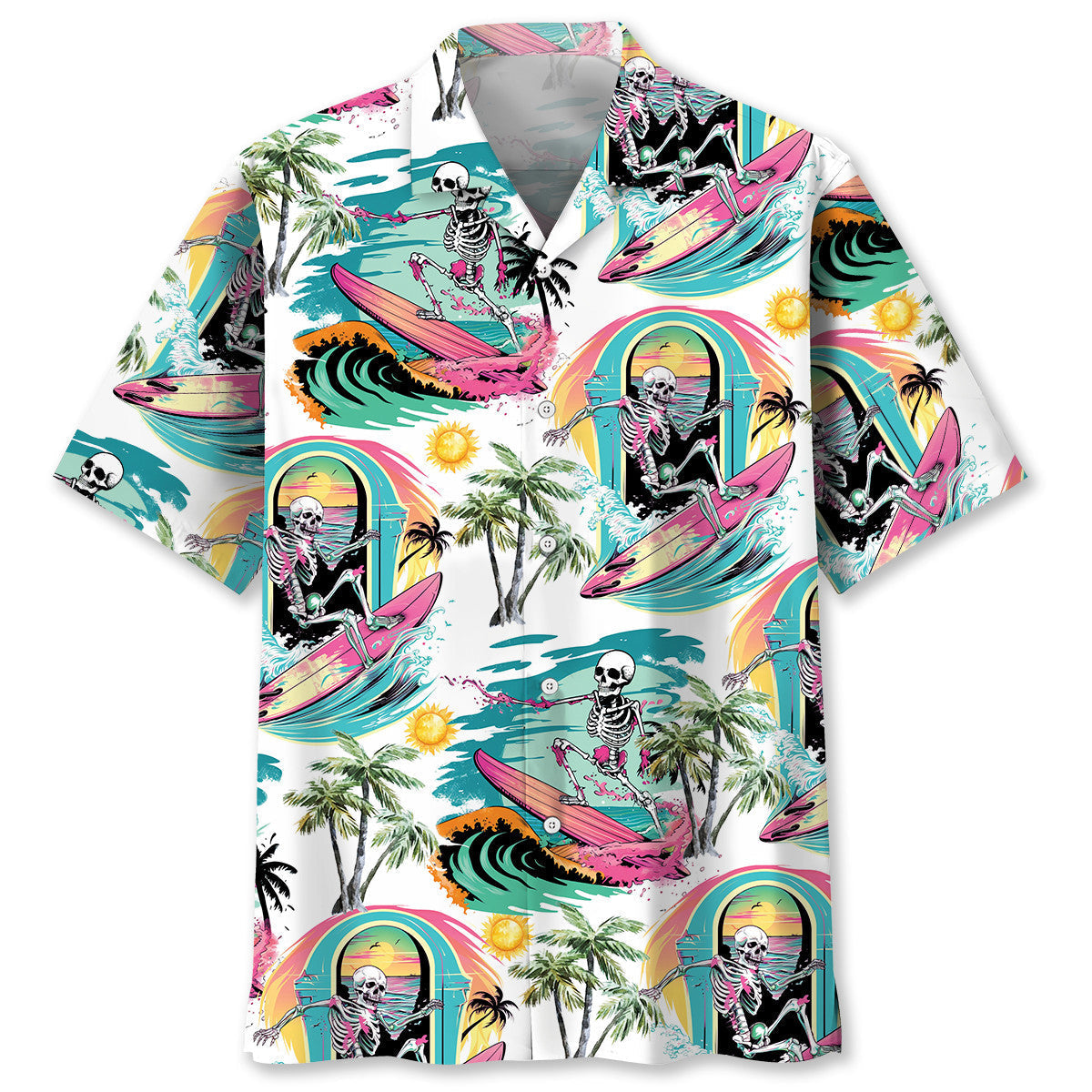 Skull Surfing Beach Hawaiian Shirt Design Detail For Beach Days And Holiday Travel