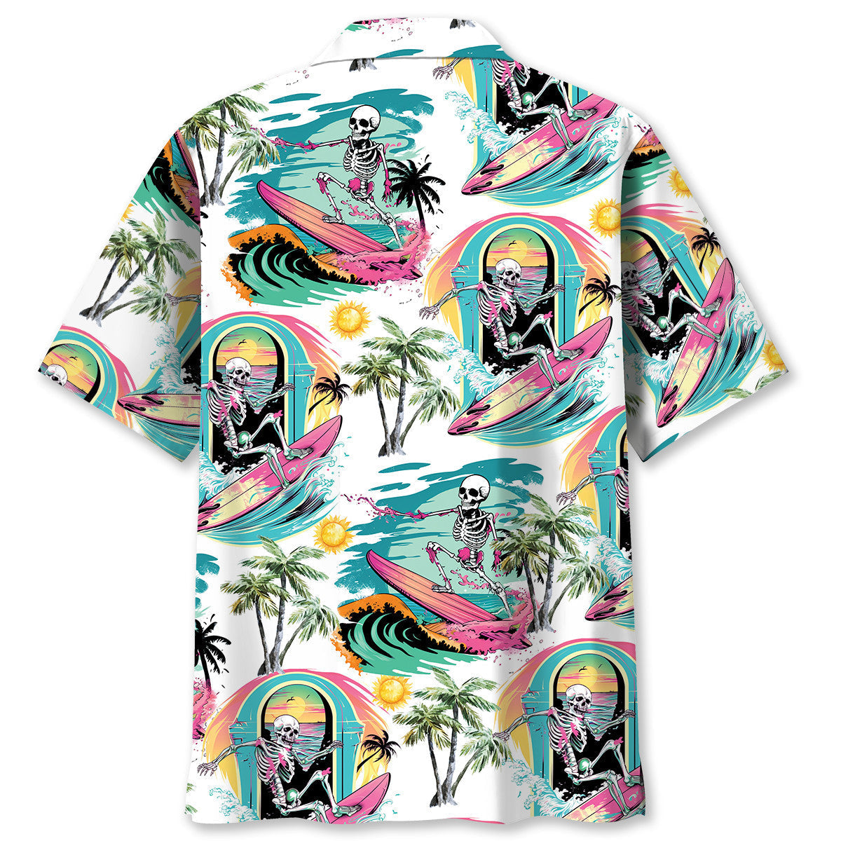 Skull Surfing Beach Hawaiian Shirt Pattern View For Lightweight Everyday Style