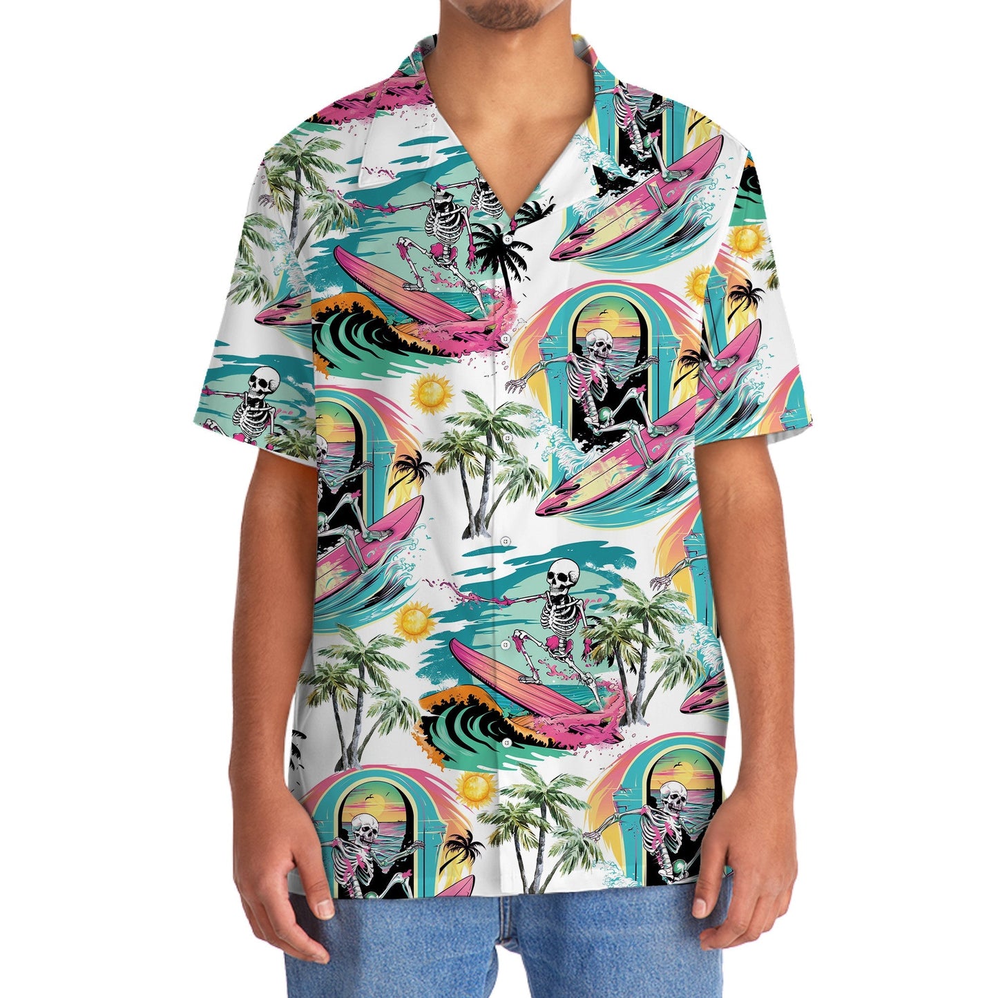 Skull Surfing Beach Hawaiian Shirt For Coastal Adventures And Warm Weather Wear