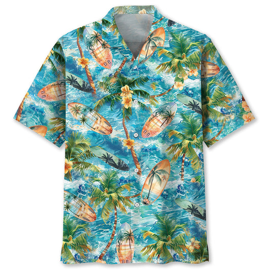 Tropical Surfing Surfboard Wave Hawaiian Shirt For Poolside Relaxation And Sunny Getaways