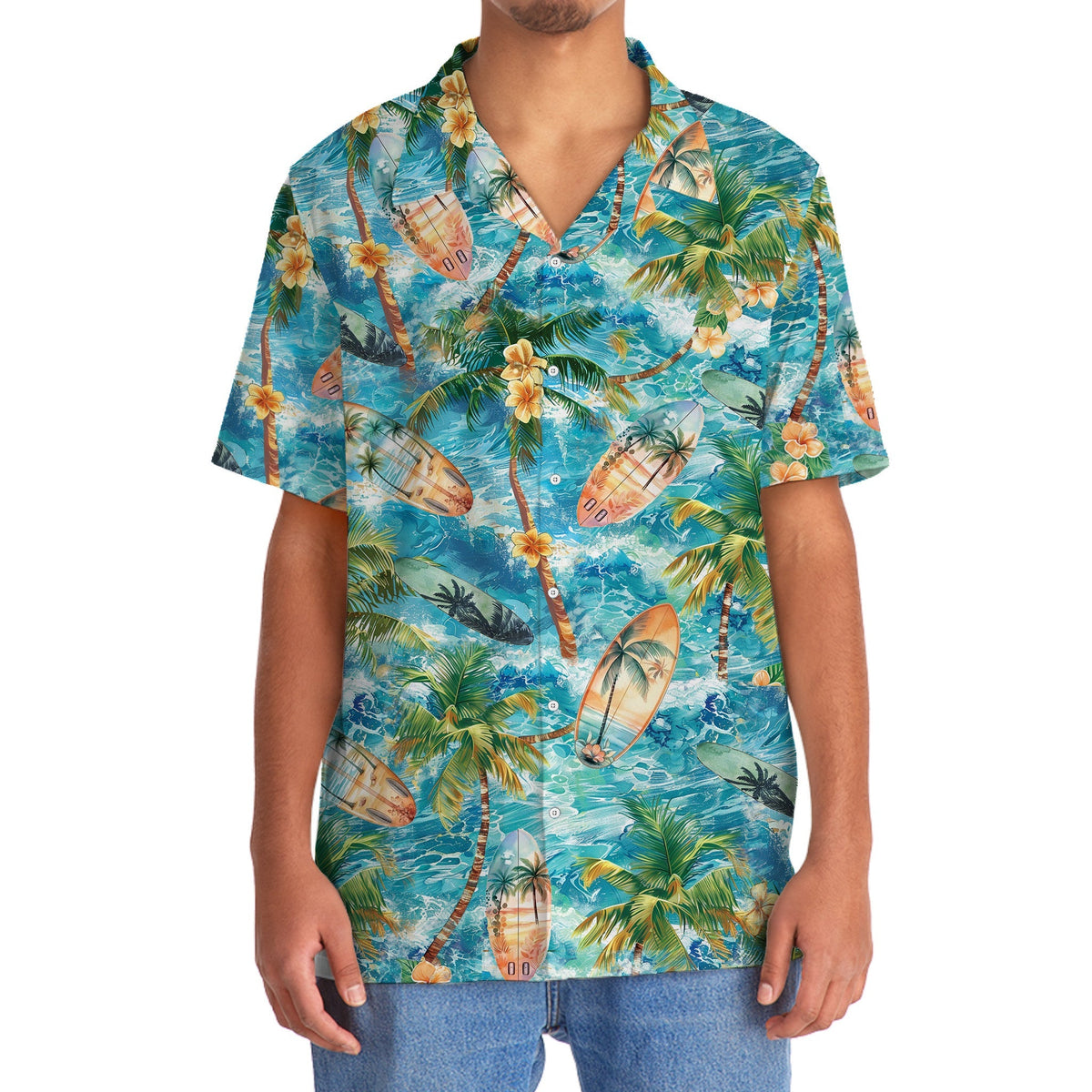 Tropical Surfing Surfboard Wave Hawaiian Shirt Design View For Resort Travel And Thoughtful Gifting