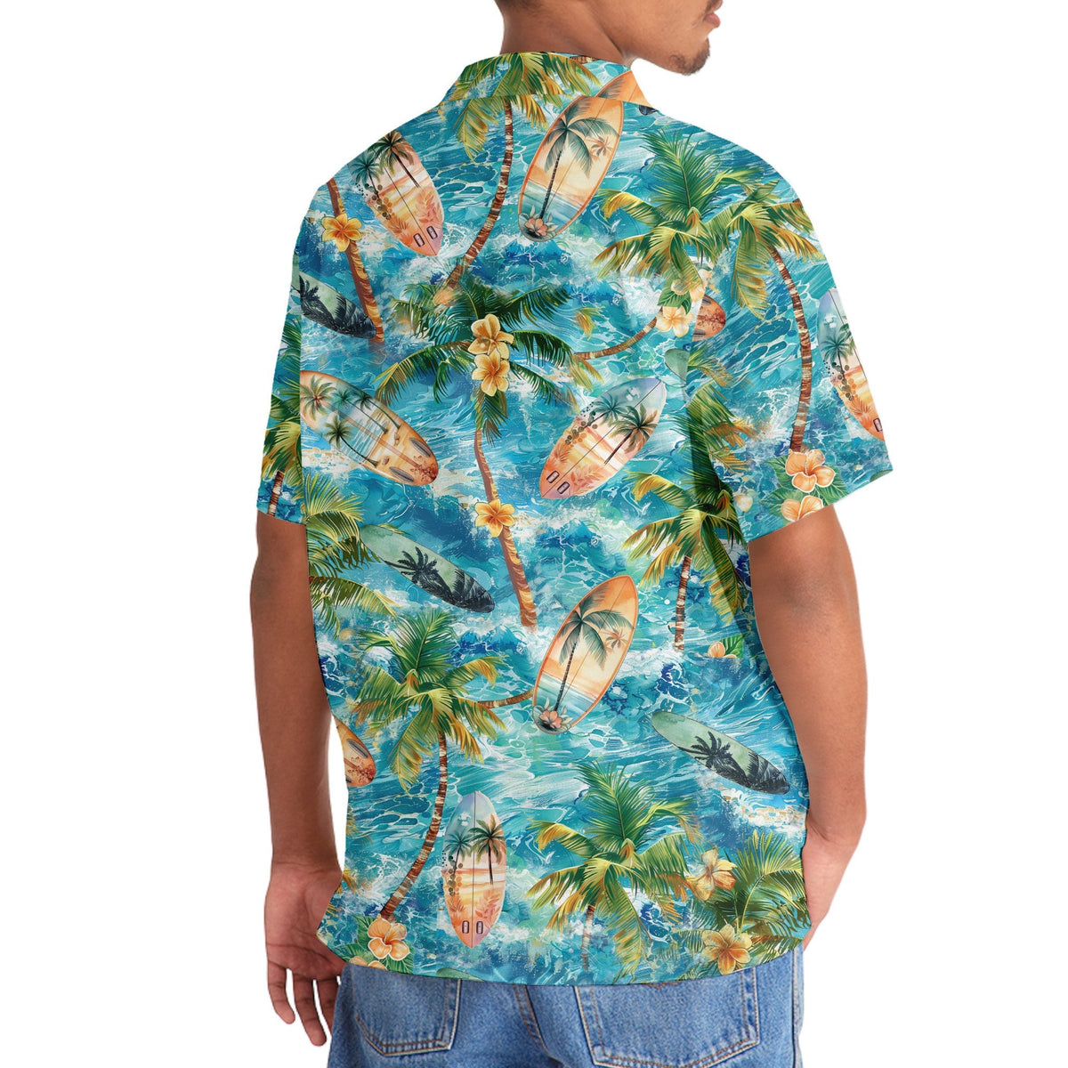 Tropical Surfing Surfboard Wave Hawaiian Shirt Pattern Detail For Summer Holidays And Outdoor Fun