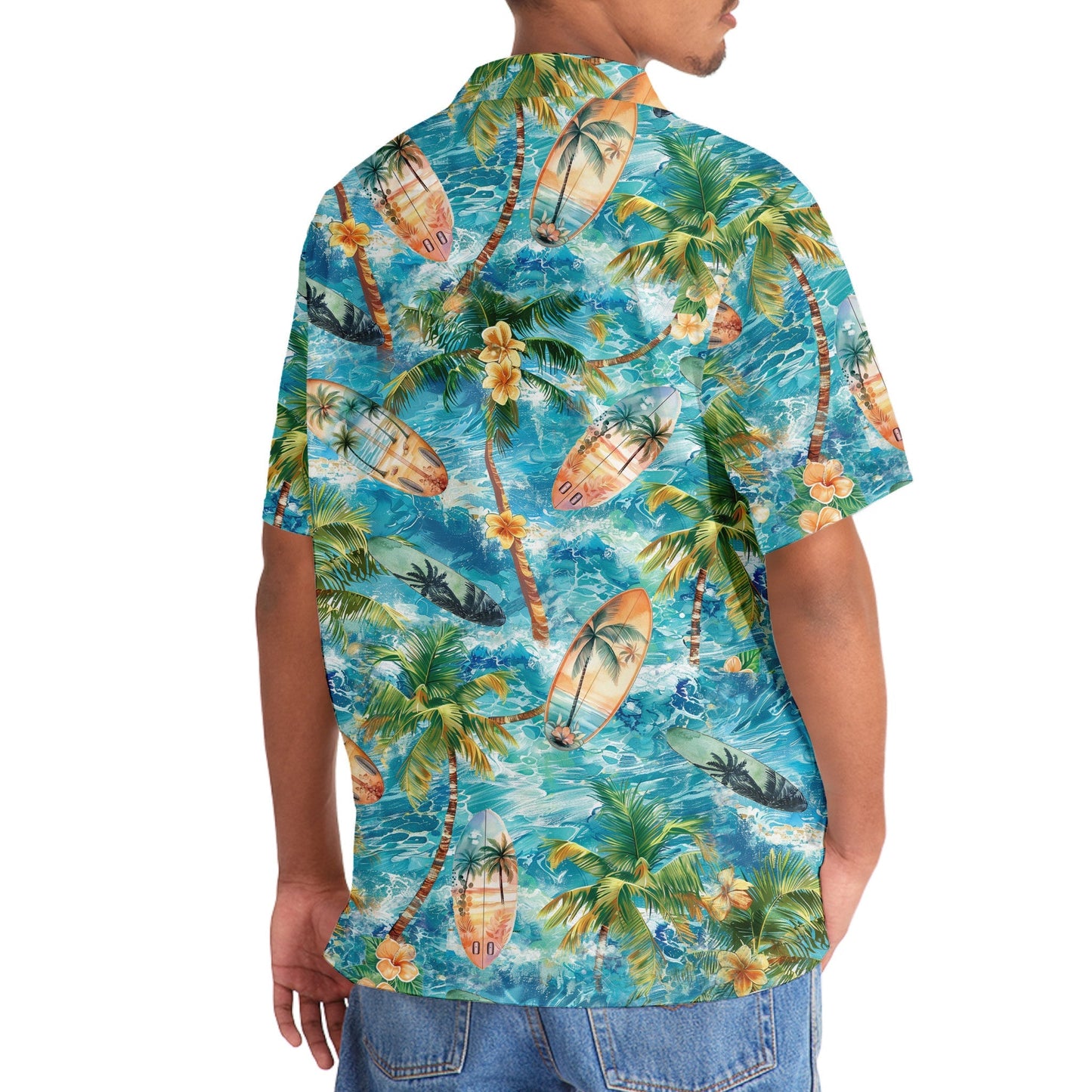 Tropical Surfing Surfboard Wave Hawaiian Shirt Pattern Detail For Summer Holidays And Outdoor Fun