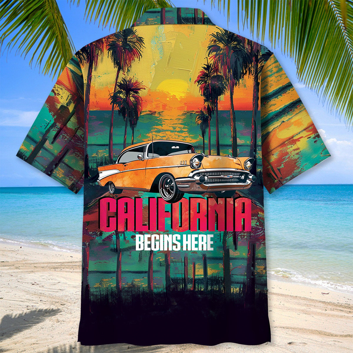 California Coastal Hawaiian Shirt Artwork Detail For Resort Trips And Outdoor Activities