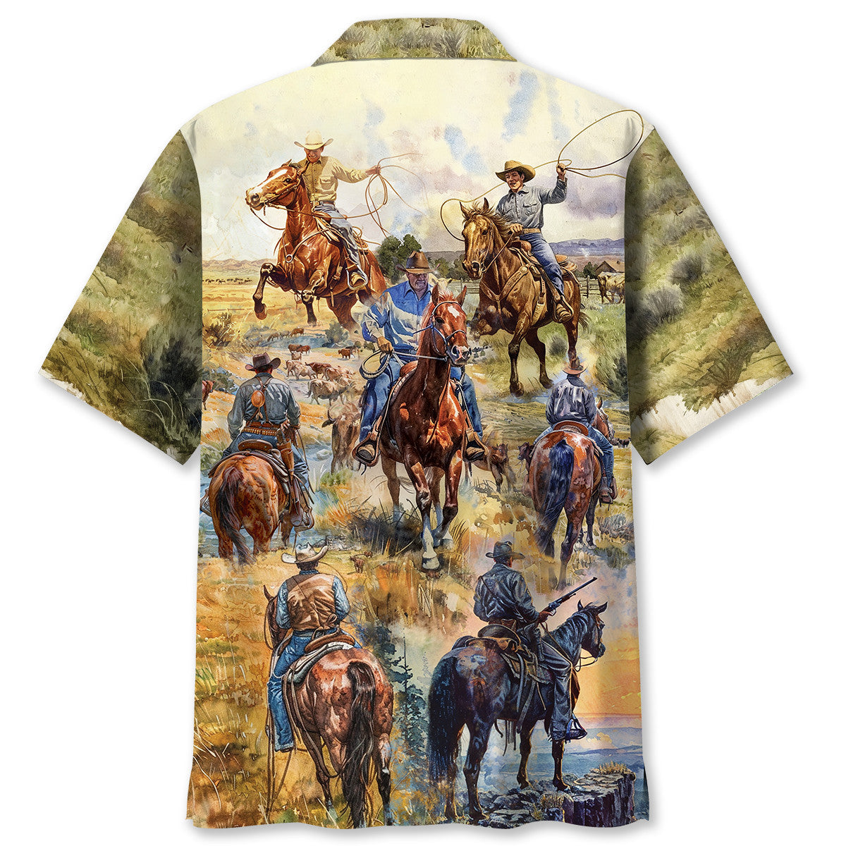 Vintage Cowboy Pocket Hawaiian Shirt For Resort Getaways And Comfortable Summer Activities