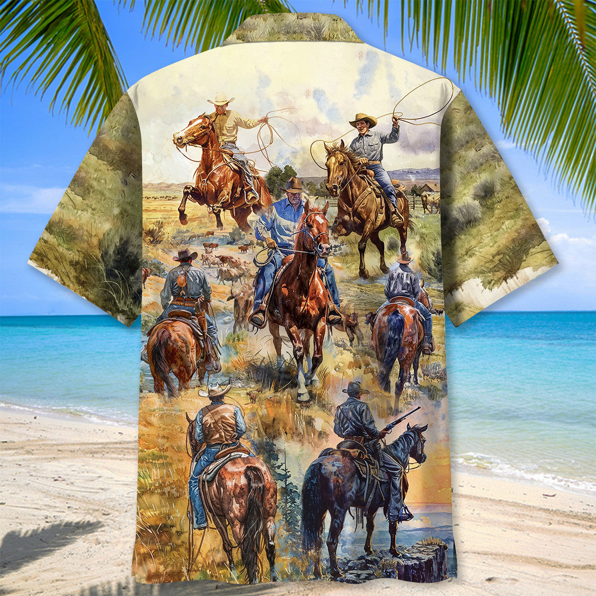 Vintage Cowboy Pocket Hawaiian Shirt For Summer Vacation And Beach Travel