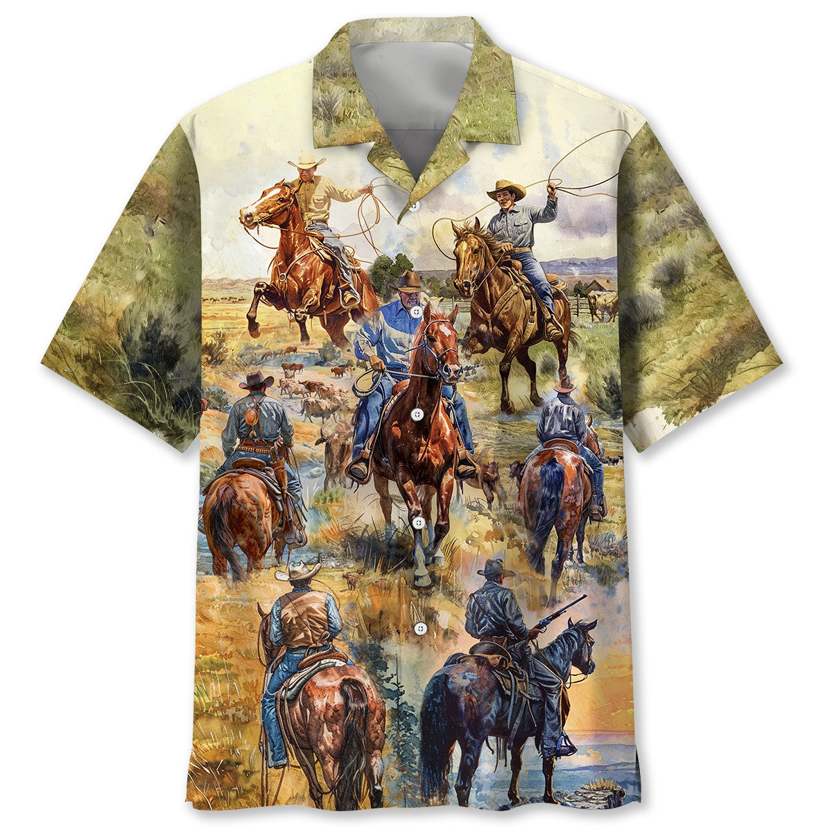 Vintage Western Cowboy Hawaiian Shirt For Resort Getaways And Comfortable Summer Activities