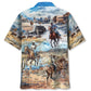 Vintage Retro Cowboy Hawaiian Shirt For Resort Getaways And Comfortable Summer Activities