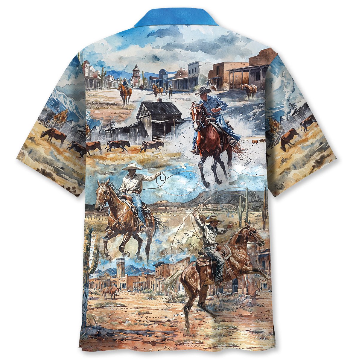 Vintage Retro Cowboy Hawaiian Shirt For Resort Getaways And Comfortable Summer Activities
