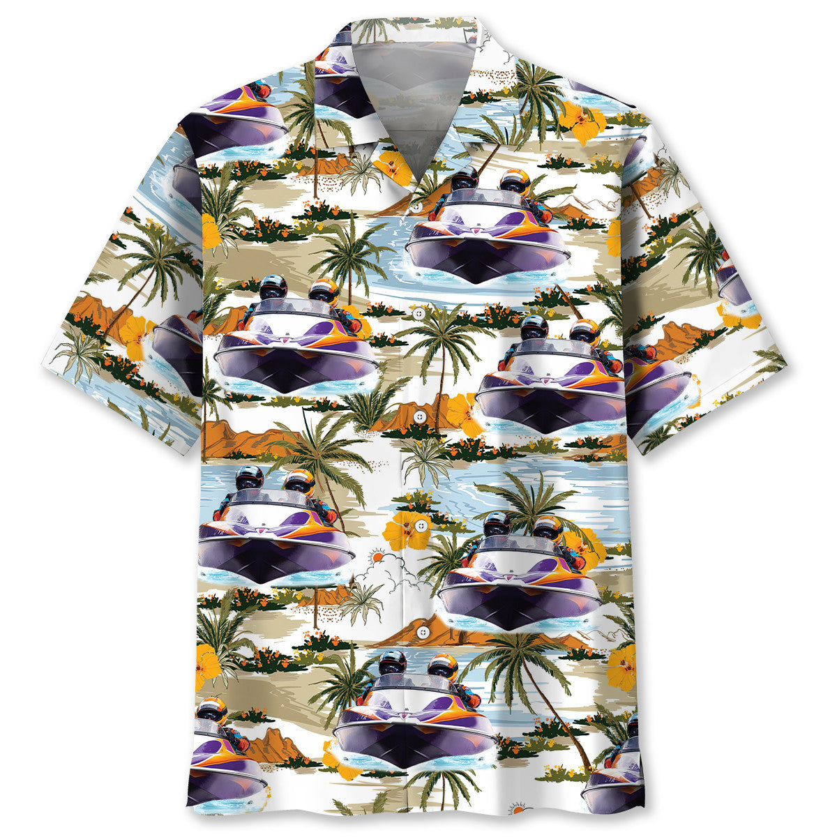 Tropical Boat Power Racing Hawaiian Shirt For Warm Weather Adventures And Everyday Comfort
