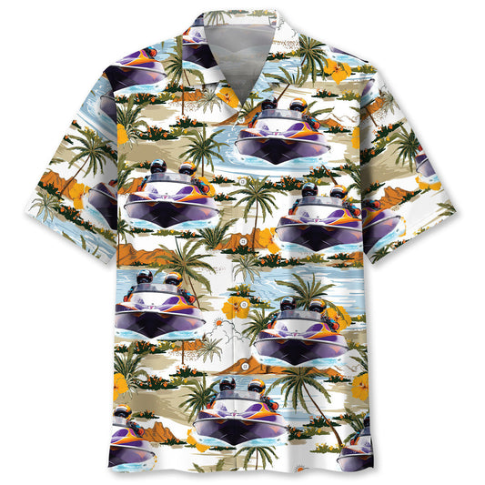 Tropical Boat Power Racing Hawaiian Shirt For Warm Weather Adventures And Everyday Comfort