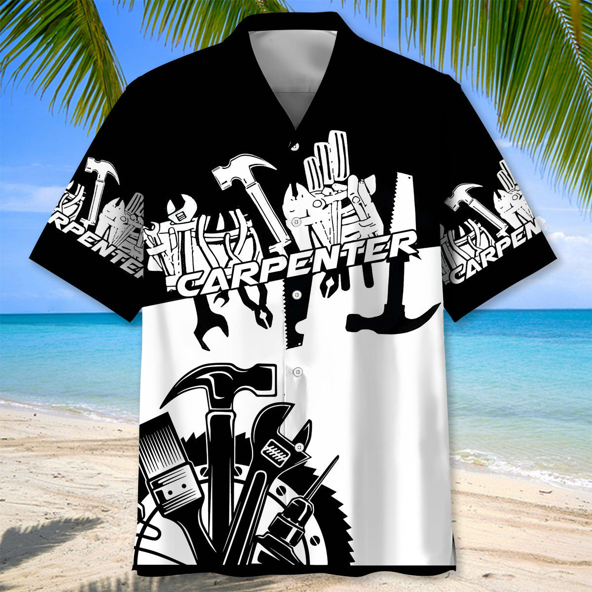 Black Tropical Carpenter Proud Hawaiian Shirt For Summer Vacation And Beach Travel