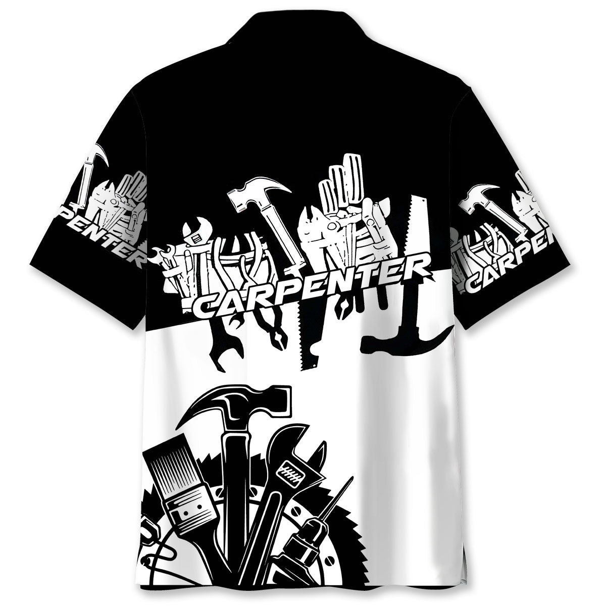 Black Tropical Carpenter Proud Hawaiian Shirt Design View For Casual Summer Styling