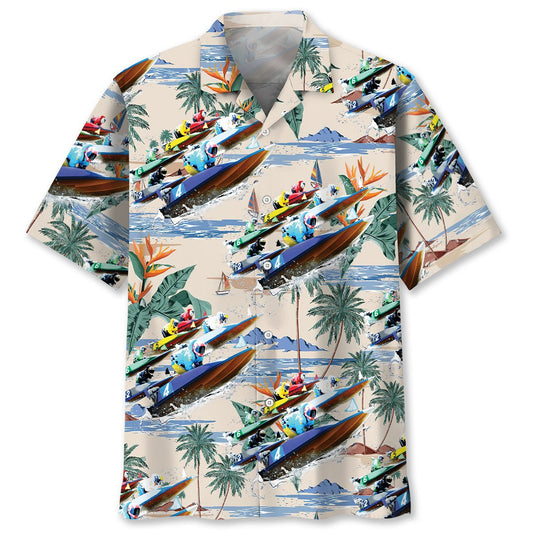 Boat Power Racing Coastal Hawaiian Shirt Design Detail For Beach Days And Holiday Travel