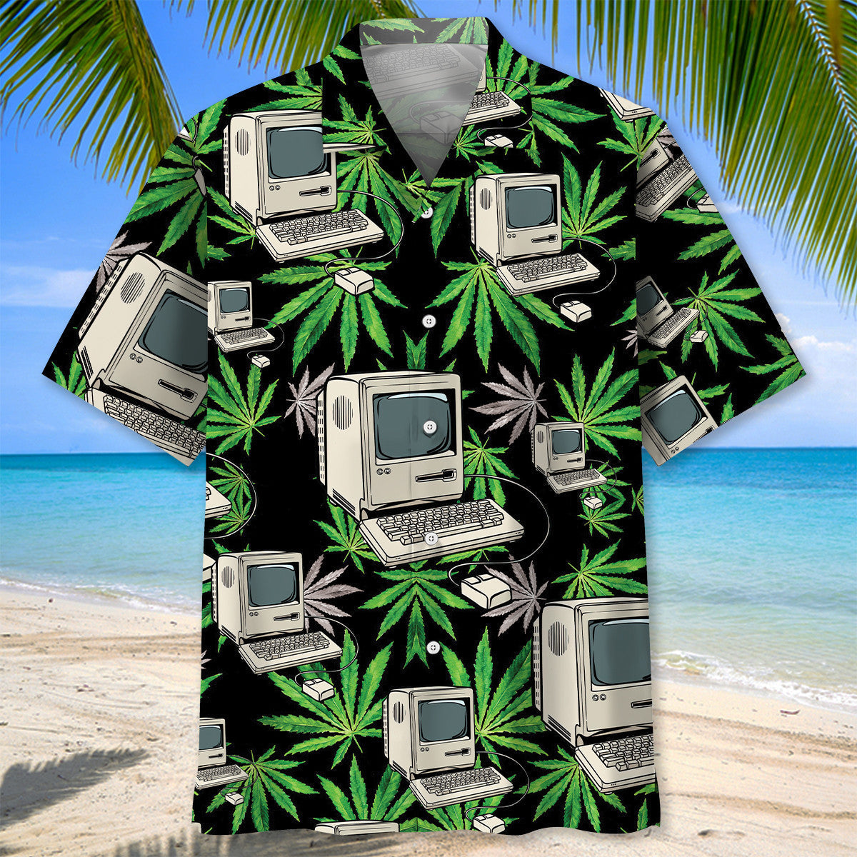 Retro Computer Pixel Hawaiian Shirt Design View For Resort Travel And Thoughtful Gifting