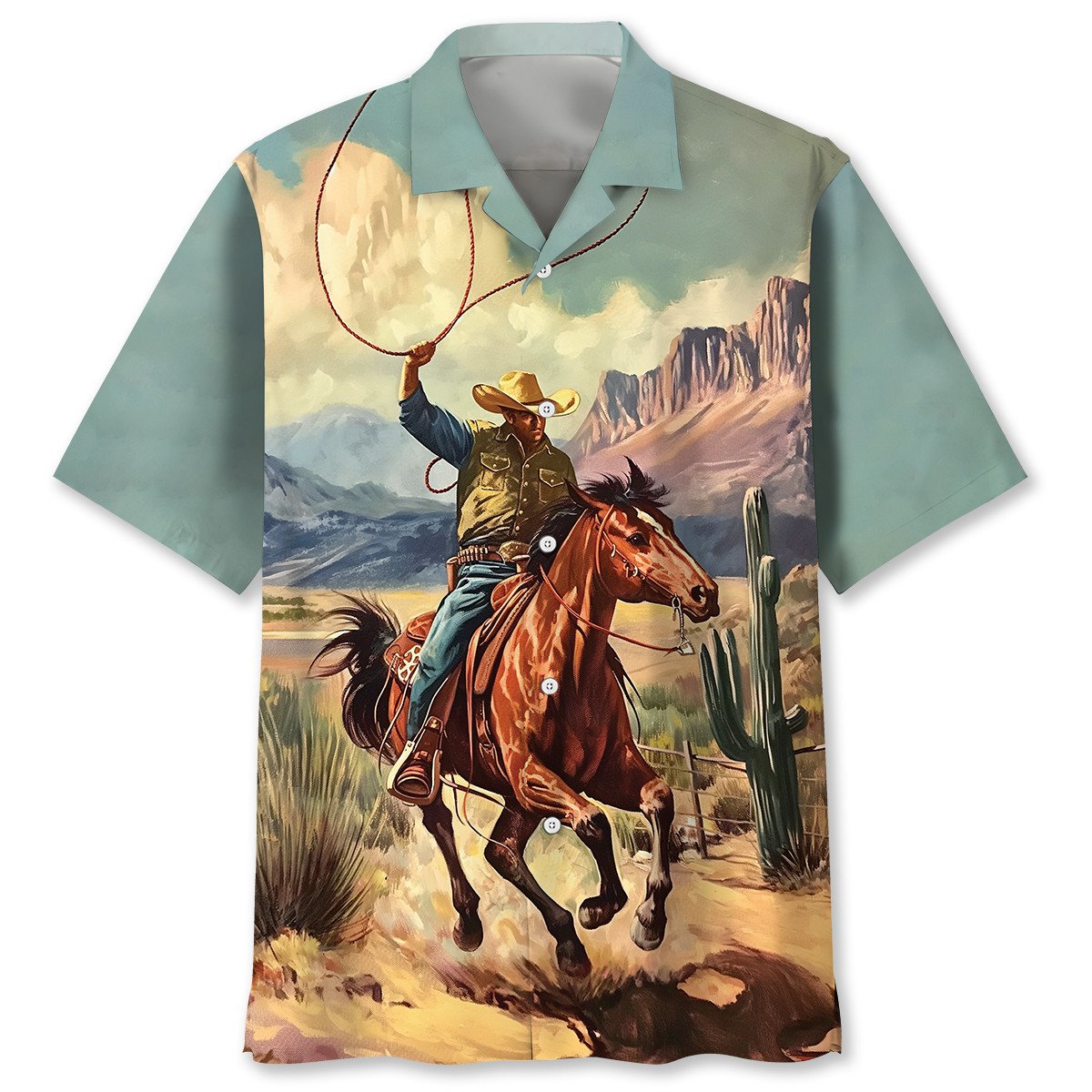 Vintage Retro Cowboy Bucking Hawaiian Shirt For Poolside Relaxation And Sunny Getaways