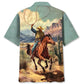 Vintage Retro Cowboy Bucking Hawaiian Shirt Artwork Detail For Tropical Trips And Casual Outings