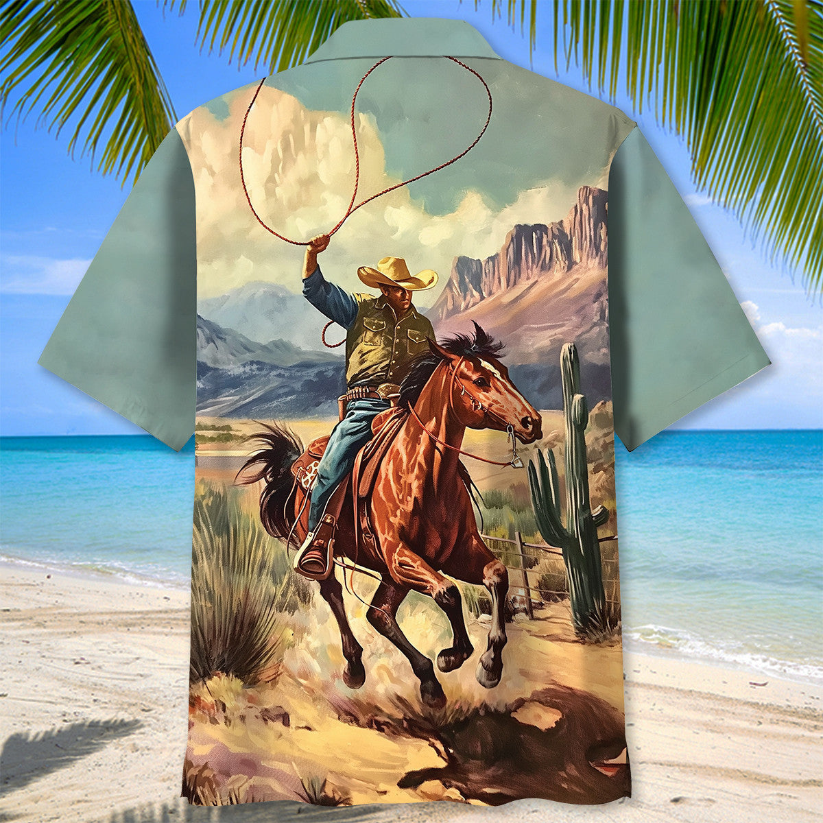 Vintage Retro Cowboy Bucking Hawaiian Shirt For Coastal Adventures And Warm Weather Wear