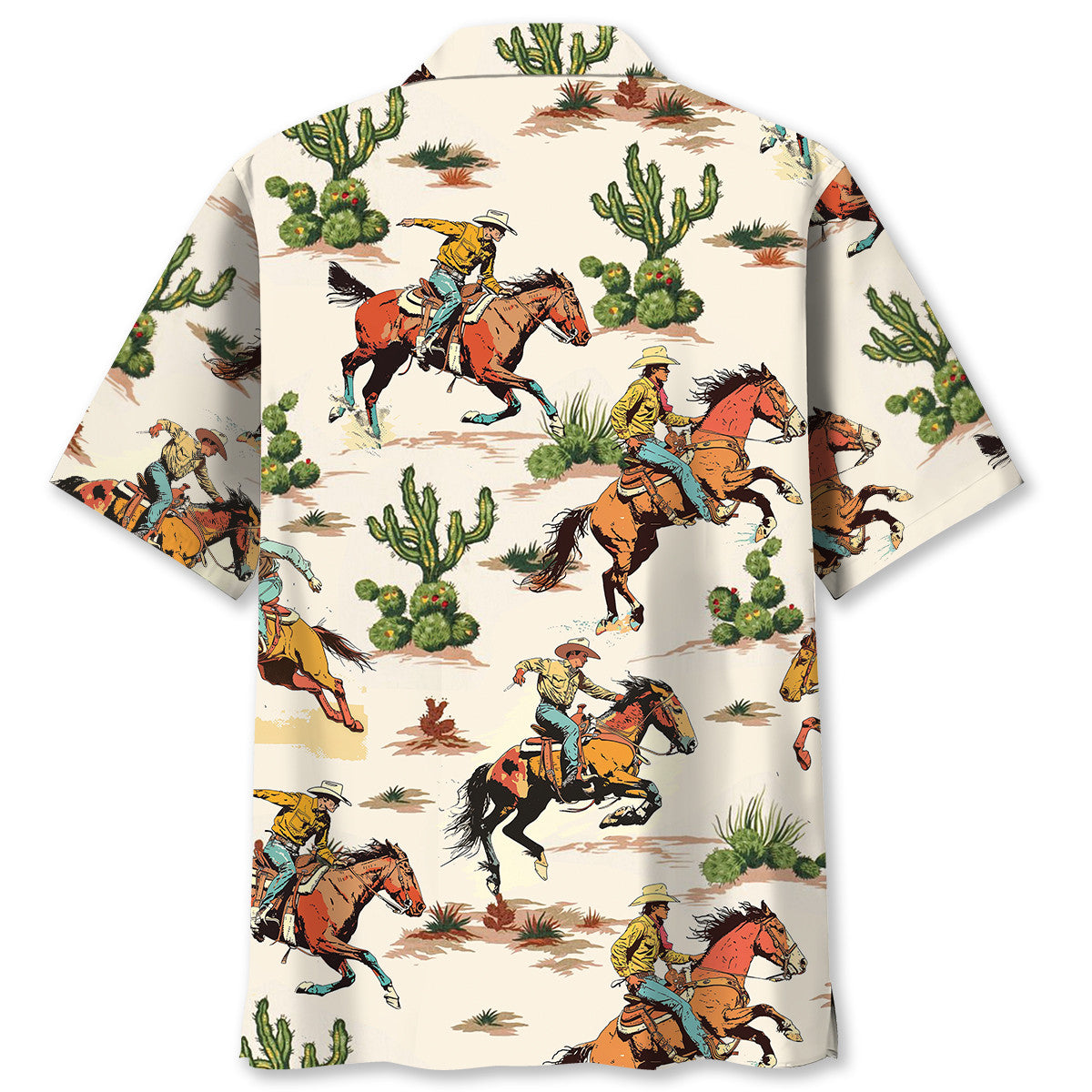 Western Desert Cowboy Bucking Hawaiian Shirt For Beach Parties And Weekend Getaways