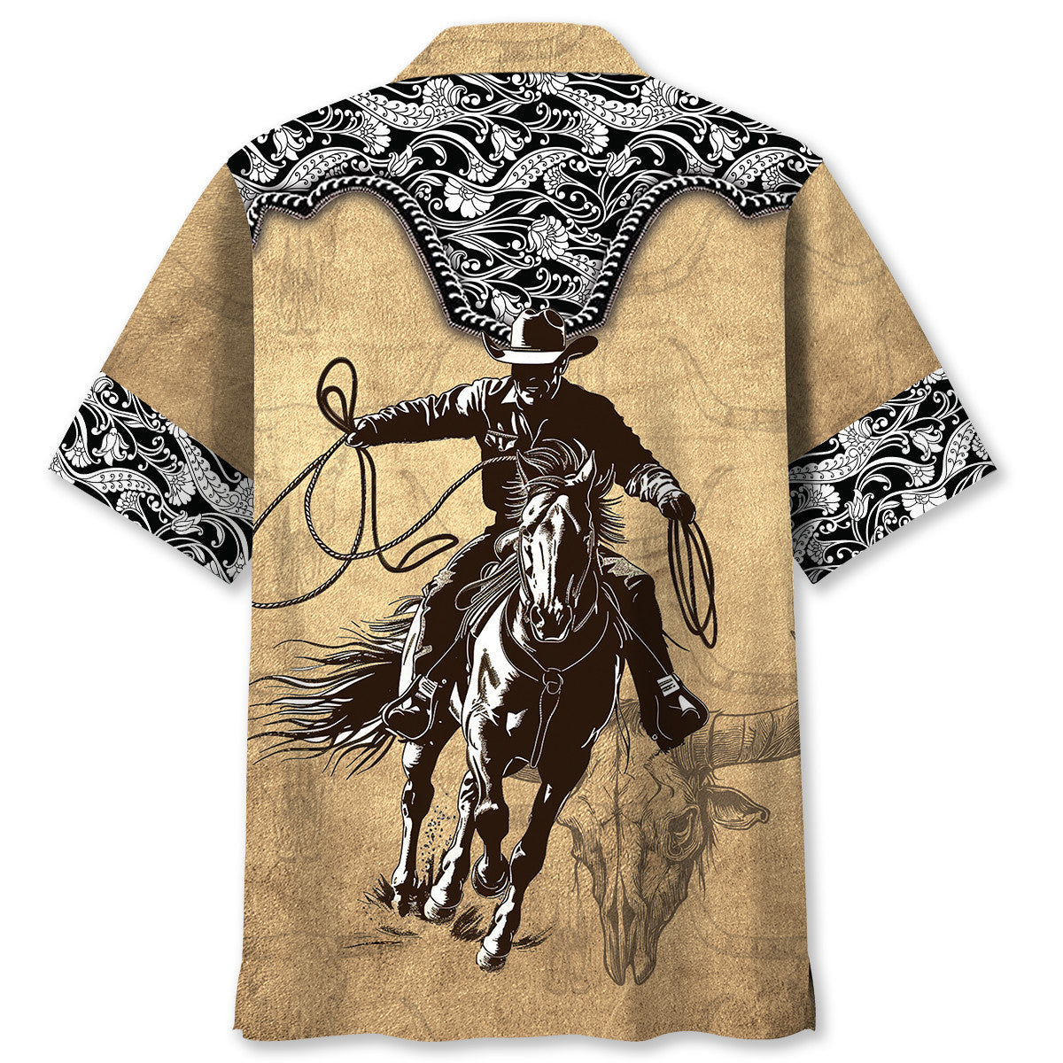 Vintage Western Retro Cowboy Hawaiian Shirt Design View For Casual Summer Styling