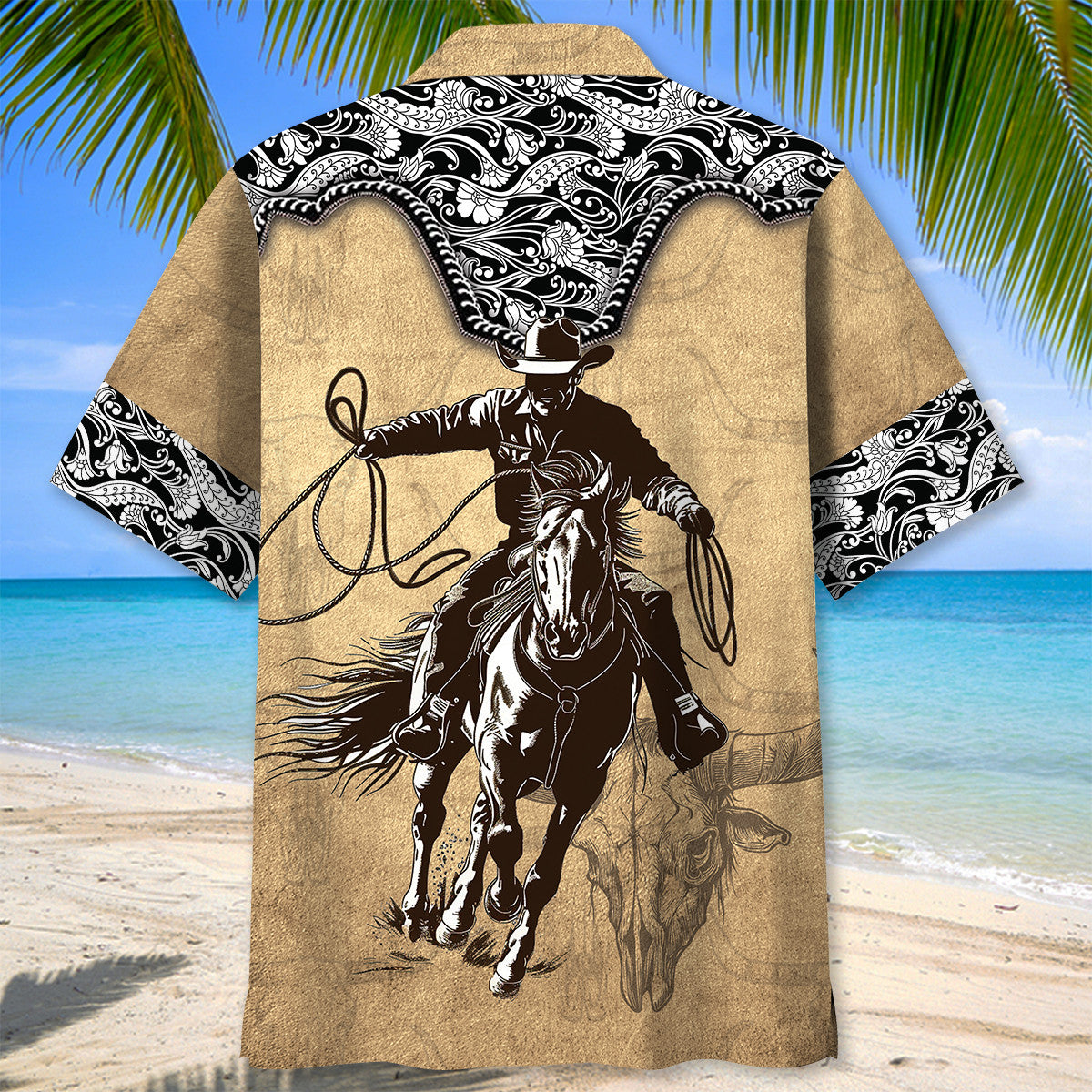 Vintage Western Retro Cowboy Hawaiian Shirt For Beach Parties And Weekend Getaways