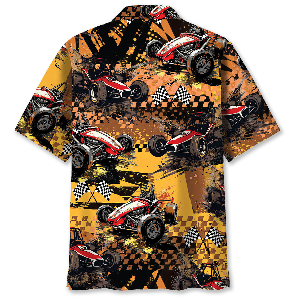 Retro Dirt Track Racing Hawaiian Shirt Pattern Detail For Summer Holidays And Outdoor Fun