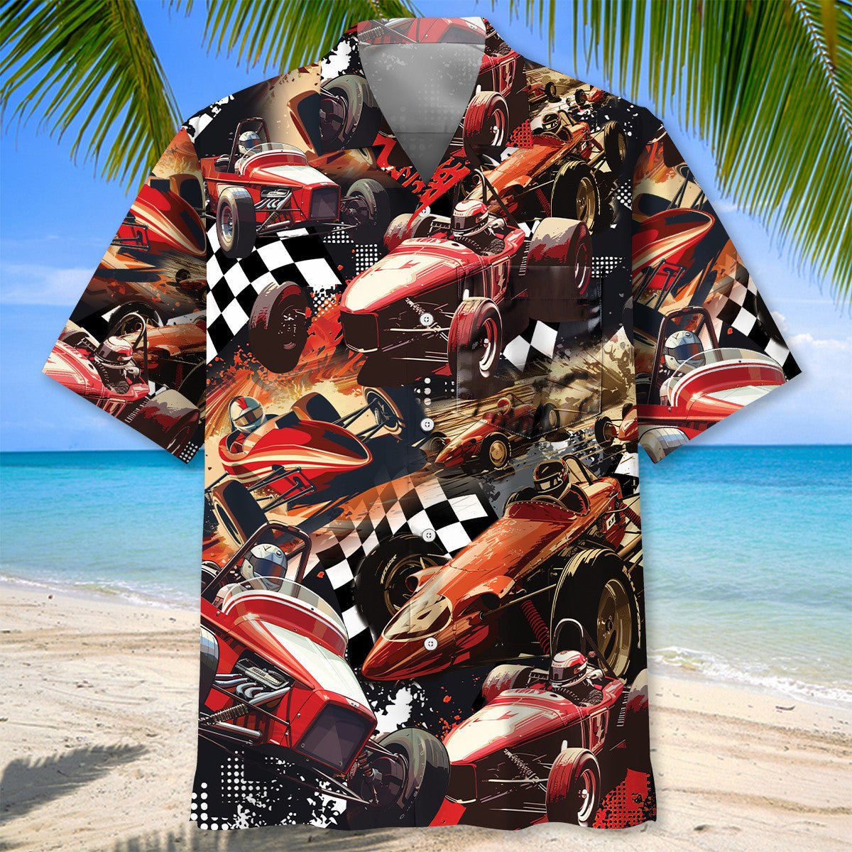 Car Dirt Track Racing Sprint Hawaiian Shirt Pattern View For Relaxed Warm Weather Outfits