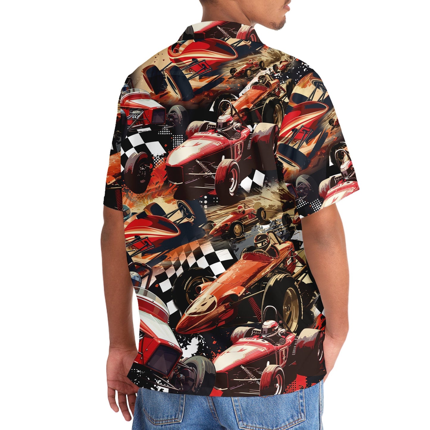 Car Dirt Track Racing Sprint Hawaiian Shirt Pattern Detail For Vacation Travel And Daily Wear