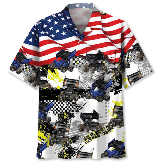 Car Dirt Track Racing Sprint USA Hawaiian Shirt Design View For Casual Summer Styling