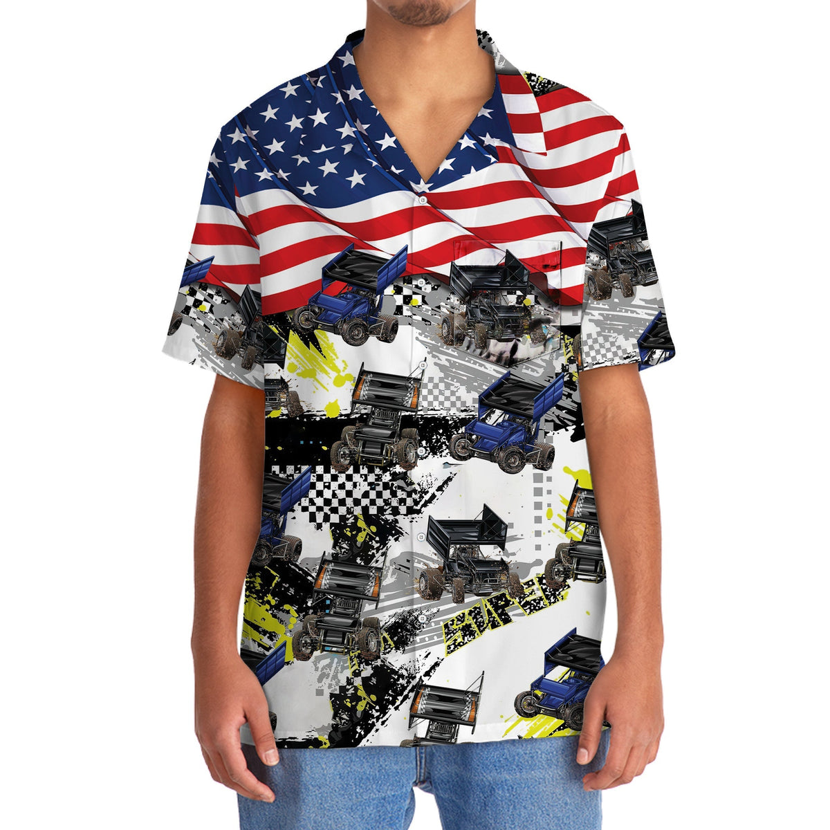 Car Dirt Track Racing Sprint USA Hawaiian Shirt Artwork View For Coastal Escapes And Resort Style
