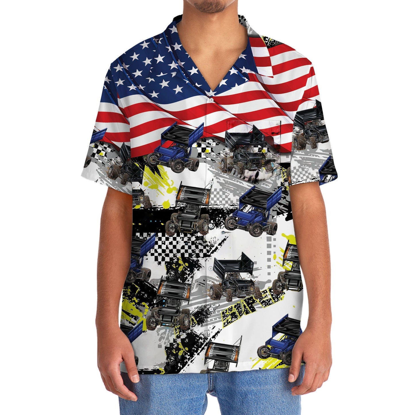 Car Dirt Track Racing Sprint USA Hawaiian Shirt Artwork View For Coastal Escapes And Resort Style