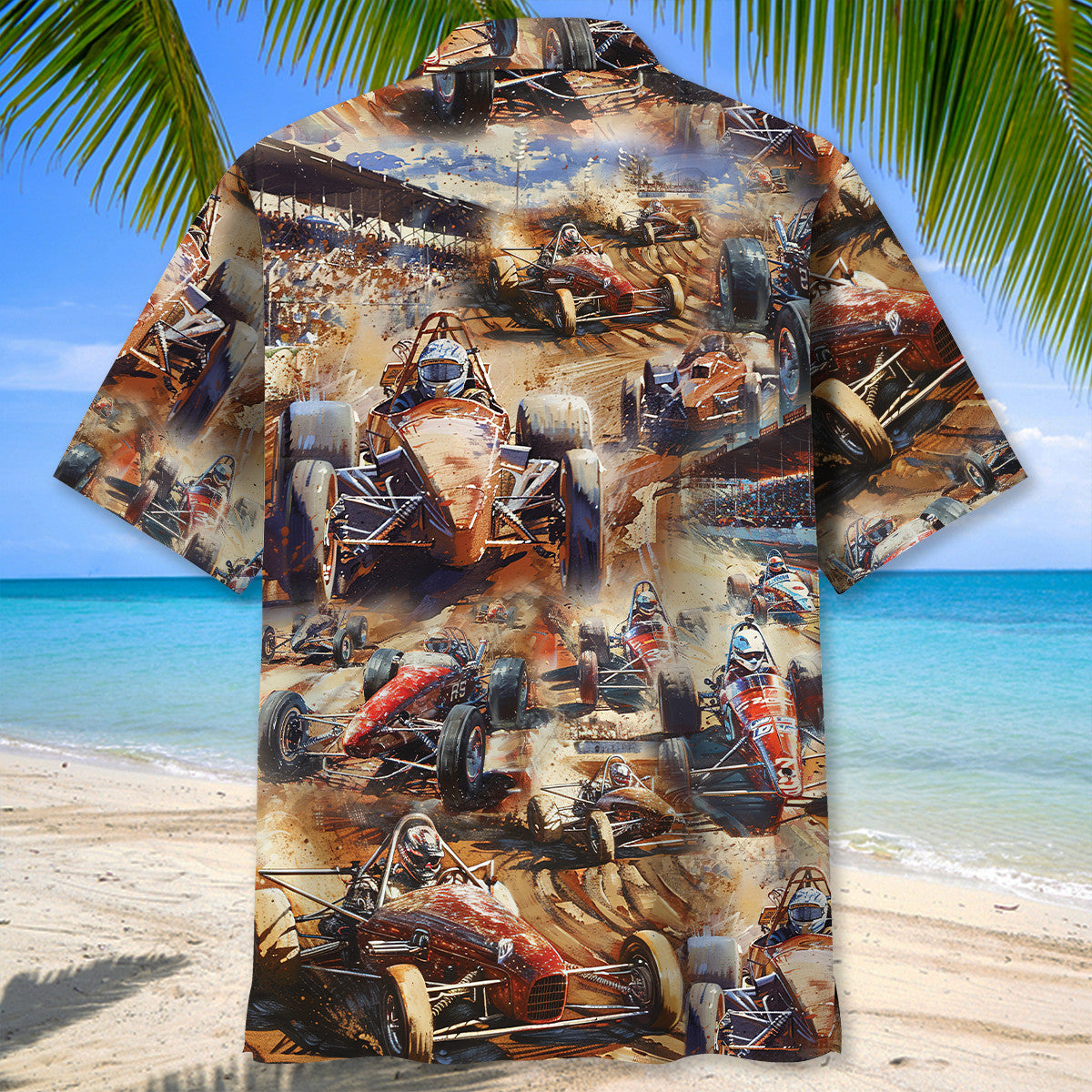 Vintage Car Dirt Track Racing Sprint Hawaiian Shirt Artwork View For Coastal Escapes And Resort Style