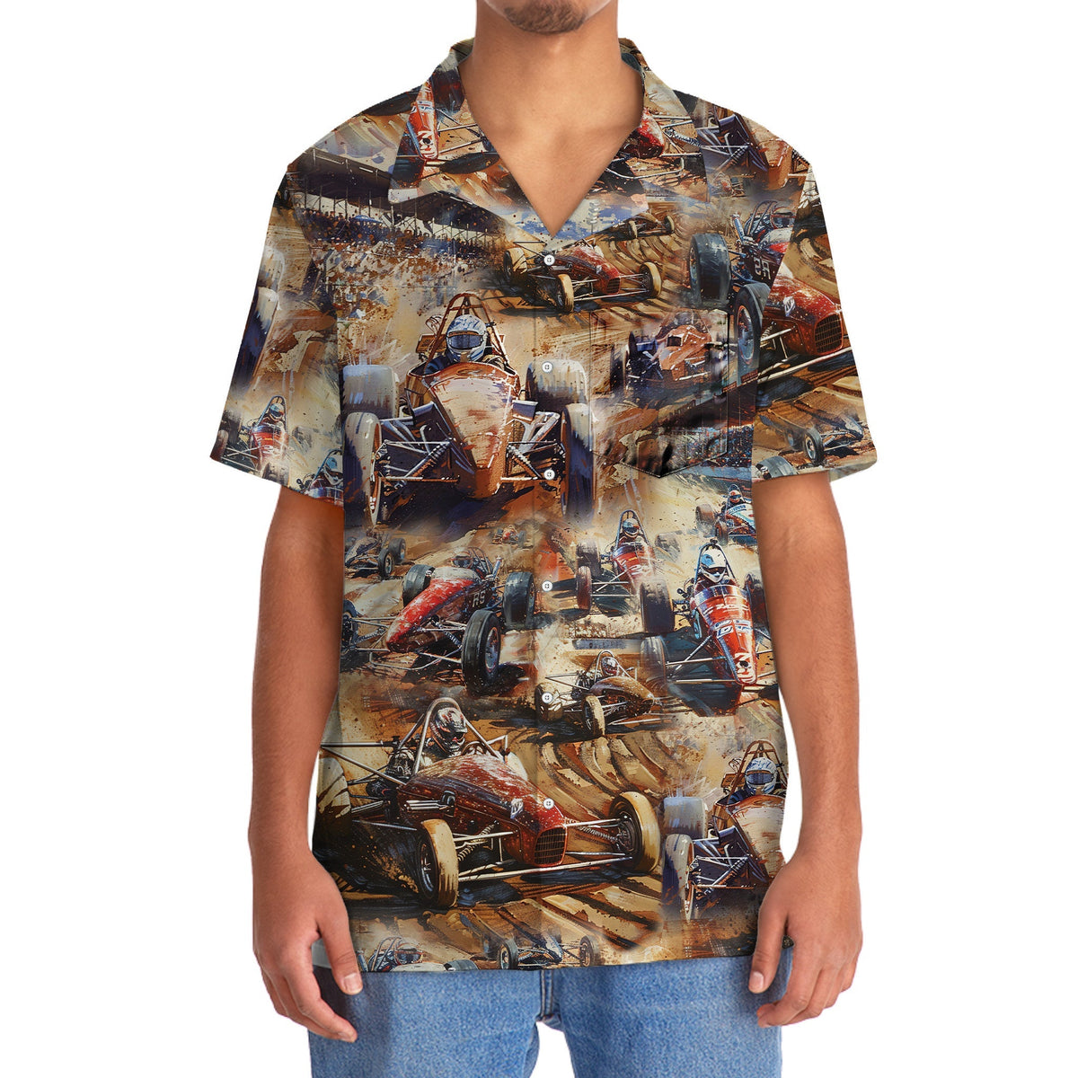 Vintage Car Dirt Track Racing Sprint Hawaiian Shirt For Summer Events And Casual Outdoor Wear